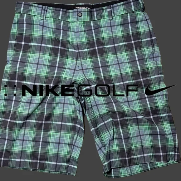NEW Nike Golf Men's DRI-FIT Plaid Shorts - Green and Black - Picture 3 of 7